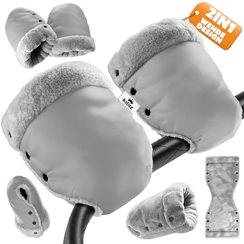 KIDIZ® Handwärmer Kinderwagen Handschuhe Handmuff Kinderwagenmuff mit warme Plüschmaterial Fleece und Baumwolle Innenseite Wasserdicht Winddicht Handwärmer Universalgröße für alle Kinderwagen Buggy