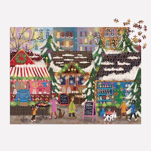 Galison Merry Market – 1000 Piece Foil Joy Laforme Jigsaw Puzzle Featuring Merry and Festive Outdoor Market for The Holidays with Gold Foil Accents