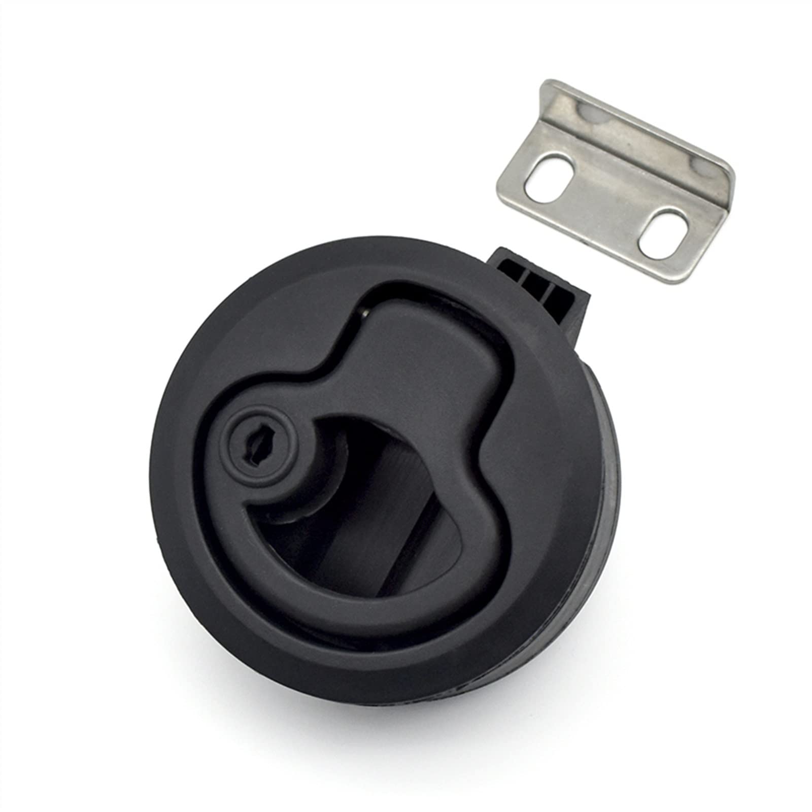 Plastic Black Round Lock Round Pull Ring Handle Cam Lock Fittings Flush Boat Latch for Deck Boat Marine Hardware Accessory 1Pcs (Color : with Key)