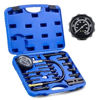 Orion Motor Tech Diesel Engine Compression Tester Kit, 16 pc Cylinder Compression Tester Kit with 0-1000 psi Fuel Pressure Gauge Adapters Carrying Case, Universal Diesel Car Motorcycle Diagnostic Tool