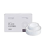 SETUP Case of 300 White Silver-Rimmed Plastic Plates - Premium Heavy-Duty Disposable Combo for Weddings and Parties - 150 10.25 Dinner and 150 7.5 Salad Plates