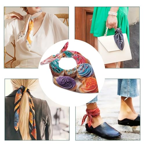 Birthday Cupcakes Head Scarf Like Silk Scarf Lightweight Fashion Satin Hair Bandanas for Women Boho Headscarf Hair Wrap Bandana Headband Handkerchief Silk Scarves for Bag Purse Neck 25 Inch4