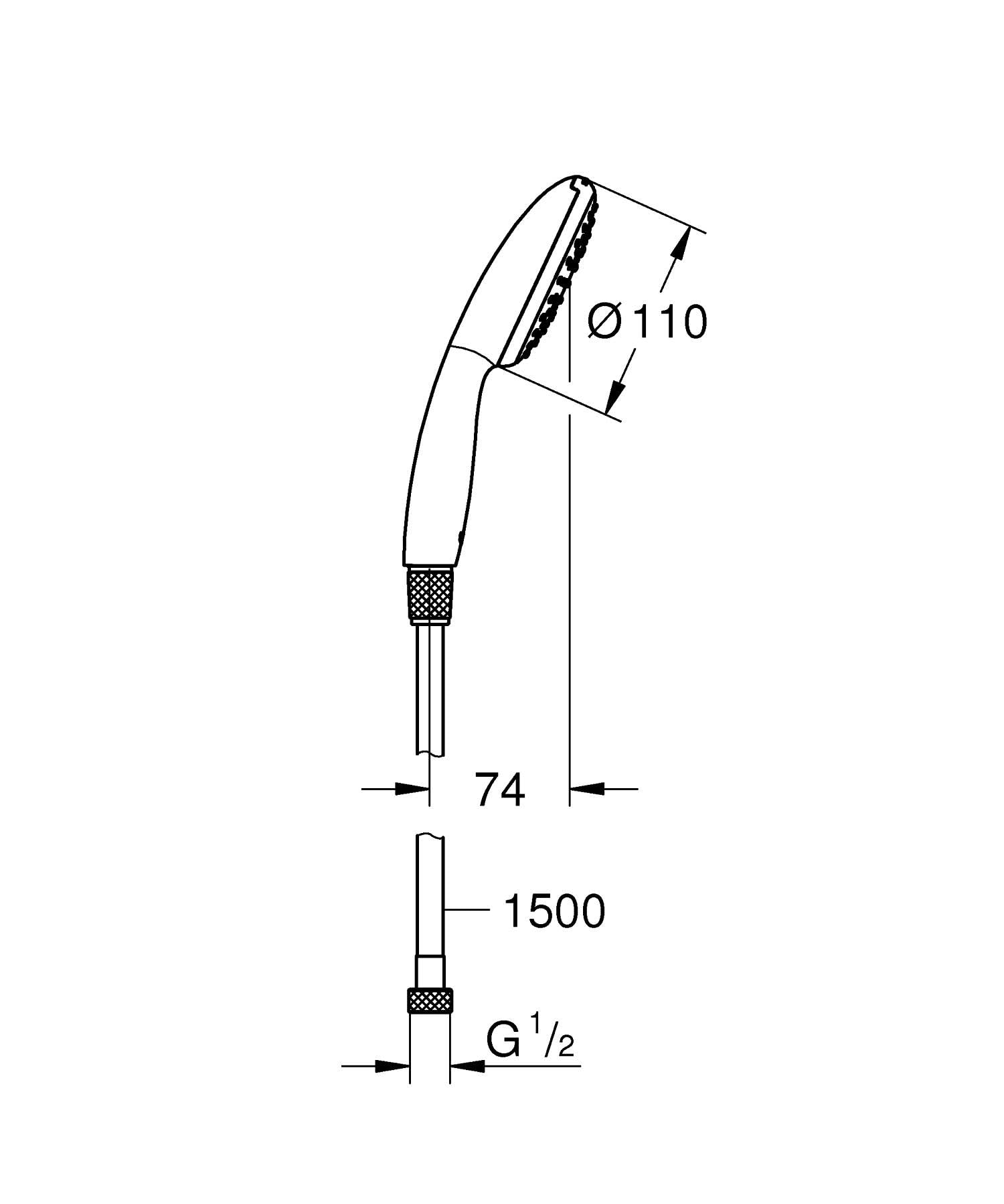 GROHE Vitalio Start 110, Ensemble de douche avec Douchette 1 jet (Pluie), Flexible de douche 1.5m), Economie d'Eau, Procédé anti-calcaire, Chromé, 26720001