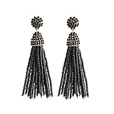 NLCAC Women's Beaded tassel earrings Long Fringe Drop Earrings Dangle Black