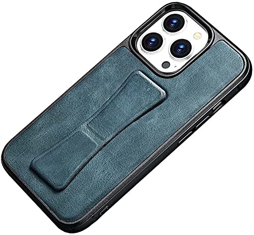 Coque cuir véritable iPhone 13 Pro bleu avec dragonne arrière et support