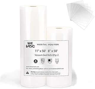 Wevac Vacuum Sealer Bags 8x50, 11x50 Rolls 2 pack for Food Saver, Seal a Meal, Weston. Commercial Grade, BPA Free, Heavy Duty, Great for vac storage, Meal Prep or Sous Vide