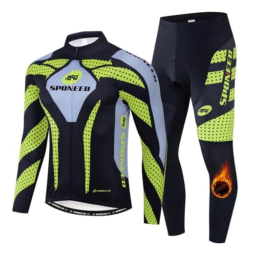 sponeed Bike Jersey Set Mens Thermal Fleece Long Sleeve Mountain Road Biking Clothing Warm Padded Cycling Tights US XL Green