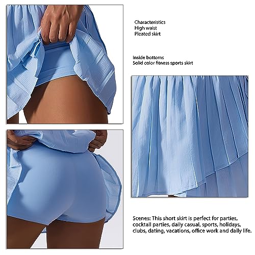 Saia de tênis plissada de cintura alta com shorts embutidos para mulheres com absorção de umidade el