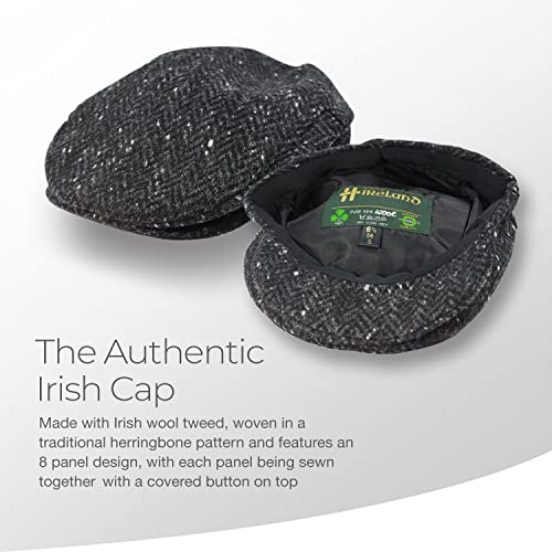 Image of Biddy Murphy, Men's Newsboy Flat Cap, 100% Irish Wool Hat, Made in Ireland Charcoal XL