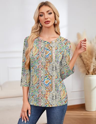 LOMON 3/4 Length Sleeve Womens Tops Dressy Casual Crewneck Pullover Tunics Summer Cute Blouses Fashion 2025 Tees Shirts3