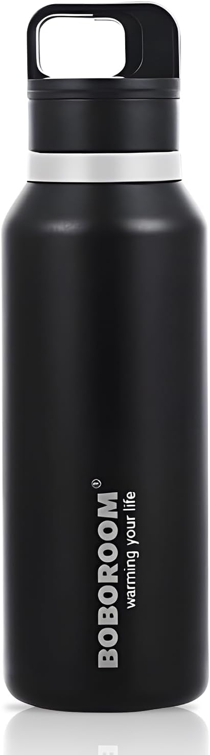 18oz Stainless Steel Water Bottle with One-Hand Push Button Lid, 316 Vacuum Insulated Travel Cup for Car, Office, School & Gym - Leak Proof & Quick Open Design for Hot & Cold Drinks (Black)