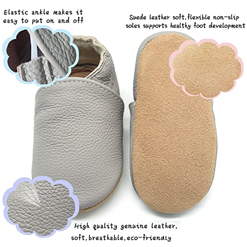 Owlowla Soft Sole Baby Shoes Leather Baby First Walking Crib Shoes Slip-On Baby Moccasins Infant Toddler Pre-Walker Shoes For Boy Girl(Light Grey,6-12Months) #TOP2