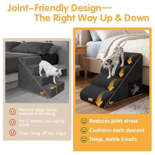 Image of Topmart High Density Foam Dog Steps 4 Tiers, Extra Wide Deep Pet Steps | Non-Slip Dog Stairs Ramp for Bed, Soft Foam Cat Ladder, Best for Older Injured, Older Pets, Cats with Joint Pain