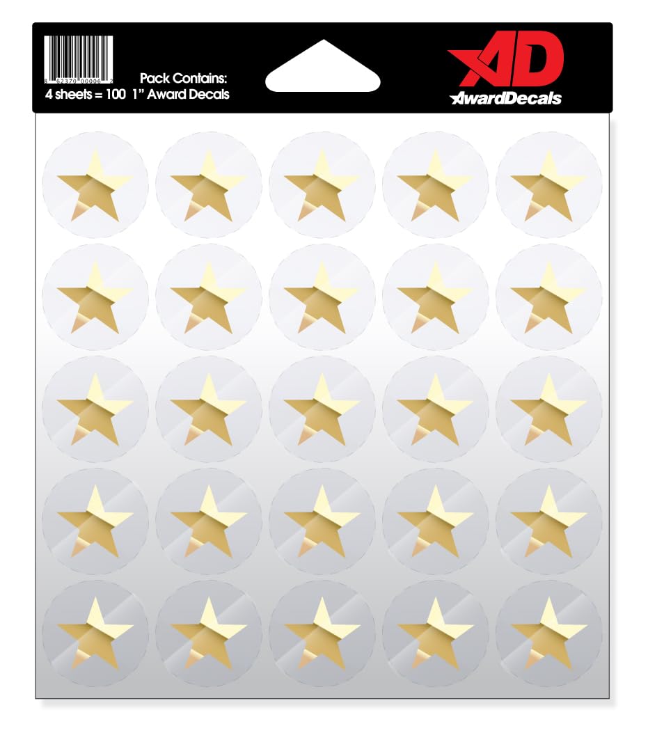 Award Decals Star Sticker Set (100 Decals) The Original Award Decals Premium 20mil Thick 1" Helmet Decals Made in The USA Since 1976 (Gold Chrome on