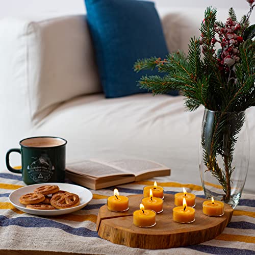 Candwax Pure Beeswax Tealight Candles Set Of 24 - 3,5 Hours Burning Handmade Honey Yellow Candles - Smokeless Pure Bees Wax Home Decor Natural Candles #TOP2
