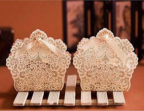 ponatia 50 PCS Laser Cut With Ribbon Wedding Party Favor Box, Wedding Gift Box, Chocolate Candy and Gift Boxes Paper bags for packaging(Gold) - Image 4