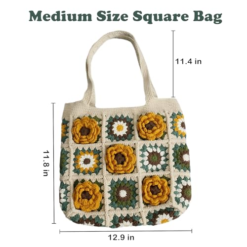 Image of Handmade Crochet Boho Shoulder Bag with Textured Floral Design & Zipper Closure - Cotton Lined Tote Purse for Women, Girls, Beach, Vacation, Photo Shoots, Parties