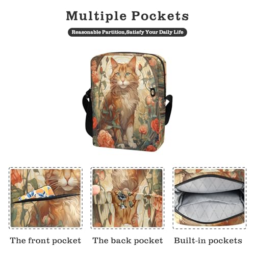 messenger bag for men Small Crossbody Bags For Women Women's Purses Adjustable Strap for business business- Cat Colorful Orange2