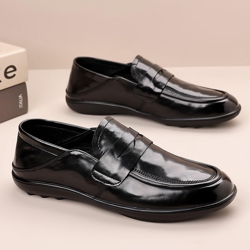 Men's Hands Free Slip On Walking Leather Shoes Loafers for Driving Walking Wedding Outdoor Indoor2