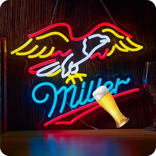 Image of Beer Neon Sign Eagle Mille LED Light with Dimmer for Bar Home Decor | Handmade USB Powered Neon Signs with Dimmer Bar Light Up Signs for Pub Home Bar Man Cave Store Party Club Gifts