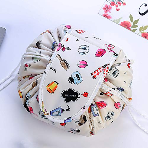 Viulvuk Stylish Portable Lazy Cosmetic Bag With Drawstrings | Convenient & Waterproof Makeup Pouch For Girls | Multifunction Large Capacity Storage Pouches For Women (White Cosmetic), 20 Cm