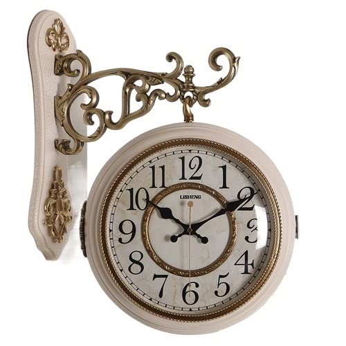 ROROLL Orologio da parete bifacciale, Orologio da parete europeo retrò soggiorno silenzioso orologio americano doppio mecanismo reloj pared home decor DF50WC(Style 6,18 inches)