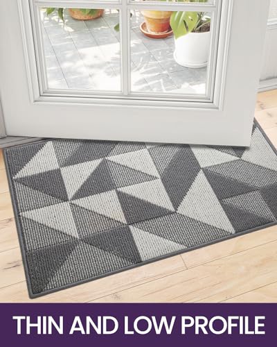 DEXI Front Door Mats for Entryway, Non Slip Washable Low-Profile Entry Doormat, Absorbent Resist Dirt Inside Floor Entrance Mat, Patio, 3x5 ft, Grey/White