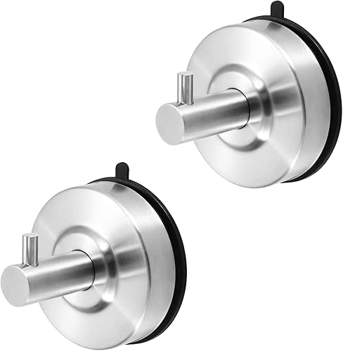 Ganchos de acero inoxidable con ventosa al vacío, paquete de 2 unidades, níquel cepillado SUS 304, ganchos extraíbles resistentes para dormitorio,