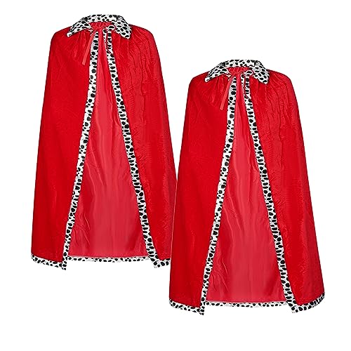 2pcs King and Queen Robe Costume Royal Cosplay Cape Medieval Prince Dress Up for Halloween Cosplay Stage Performance Carnival (Red Adult Size)