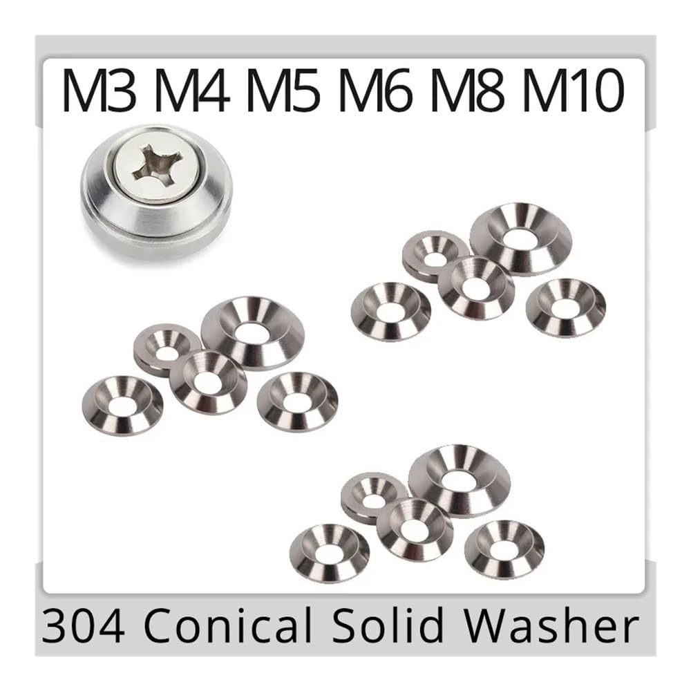 Cup Washer Countersunk for Screw Bolt, 5/10pcs Countersunk Gasket M3 M4 M5 M6 M8 M10 Conical Solid Flat Rings Concave and Convex Tapered Cone Conical Stainless Steel Washers Fastener Washers(10pcs CON