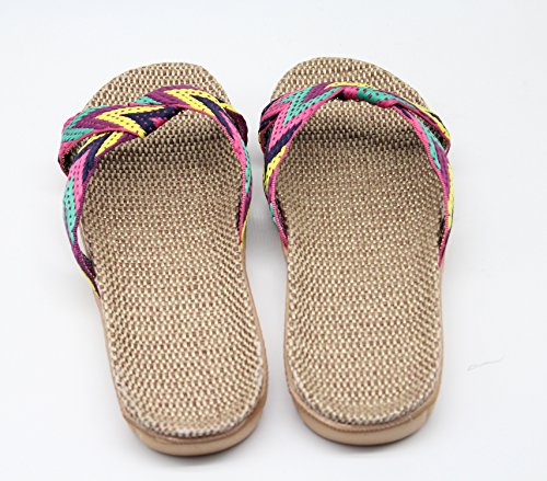 FRALOSHA Women's Summer Slippers Flax Cross House Shoes Indoor Breathable Outdoor Sandals2