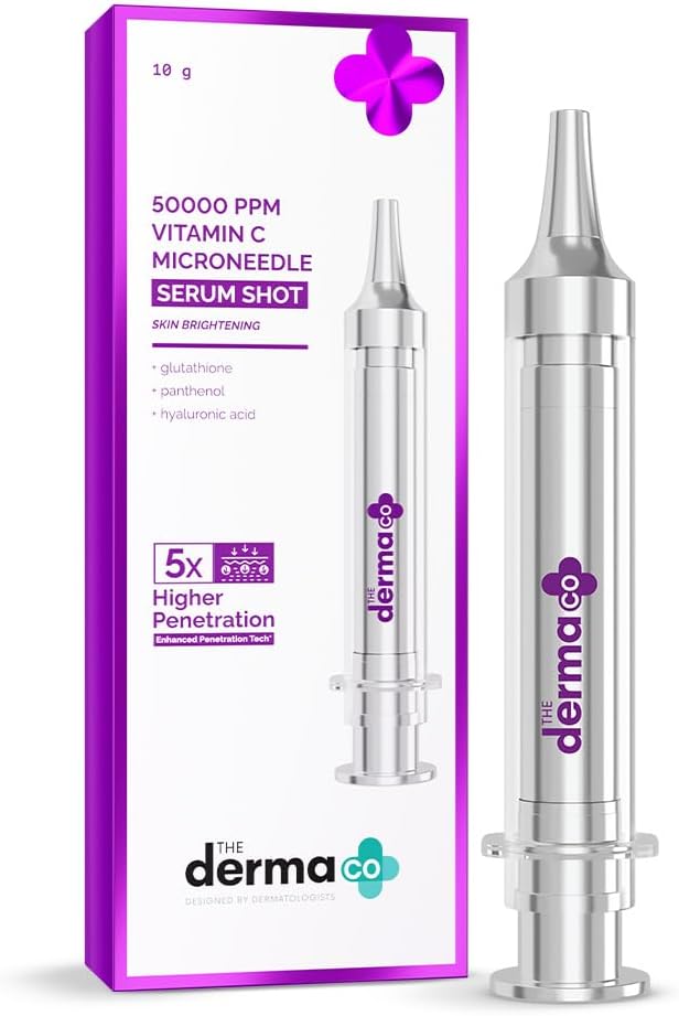 50,000 PPM Vitamin C Microneedle Serum Shot, 5X Deeper Penetration for Brightening & Glow | Targets Dull & Uneven Skin, Boosts Collagen With Glutathione, Panthenol & Hyaluronic Acid, 10g