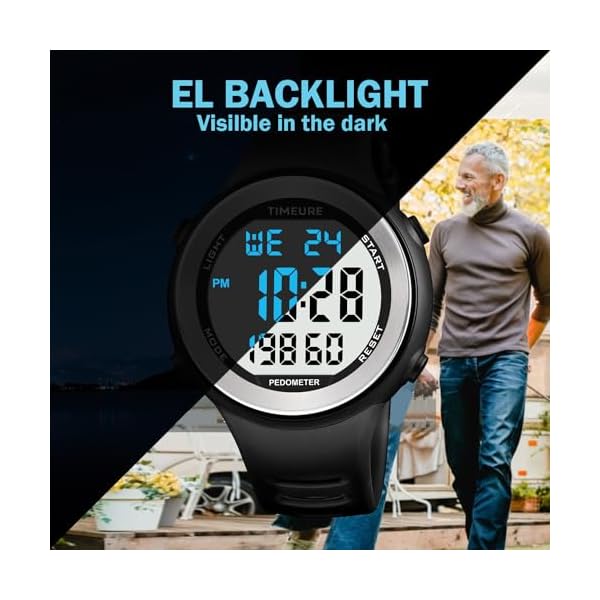 Mens Pedometer Watch for Walking Step Counter Watch No Charging, No App Connection, with EL Backlight. Simple, Practical Choice for Mobile-Free Fitness Enthusiasts TIMEURE-2308 - Image 5