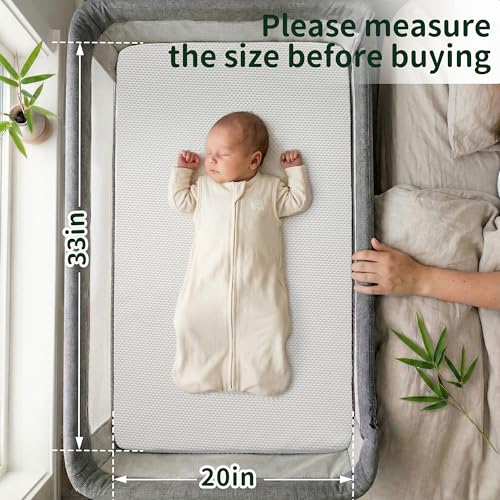 Image of Bassinet Mattress 33x20 Rectangle, Baby Waterproof Replacement Pad Compatible with AMKE, Firm Support Foam Insert with Bamboo Viscose Cover