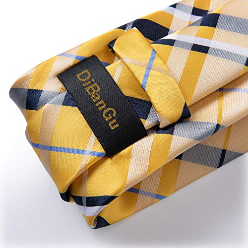 Image of DiBanGu Extra Long Tie for Men 63 inch XL Silk Necktie Set | Pocket Square and Cufflinks, Big and Tall, Jacquard Woven, Gift Box, Paisley /Plaid /Solid /Striped, for Weddinng Party Business
