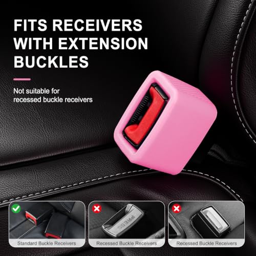 Image of Amiss 2PCS Seat Belt Buckle Holder, Universal Silicone Rear Seat Belt Booster & Fixer for Easy Access, Keeping Receptacle Upright, Car Accessories-Fits Most Cars, Glow in The Dark (Fluorescent Pink)