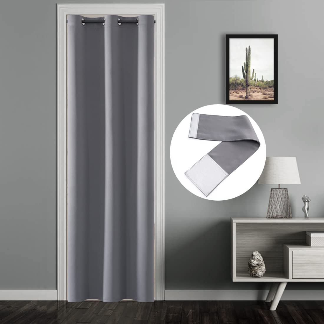SHINELANDThermal Door Curtain, 80 Inch Length, Grey, Polyester, Vintage Style