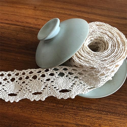 10 Meters 4cm Pizzo di Cotone a Forma di Girasole per Cucito, Artigianato, Abbigliamento, Stoffa Pizzi Nastro Merletto All'Uncinetto Bordo Passamaneria Crochet Lace Trim Guarnizione Del Pizzo,Beige