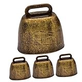 LOORGVEL 4個鉄製カウベル 小型 ビンテージ風 牛用 ベル飾り 吊り下げ式 騒音メーカー スポーツイベント や家畜の目印に