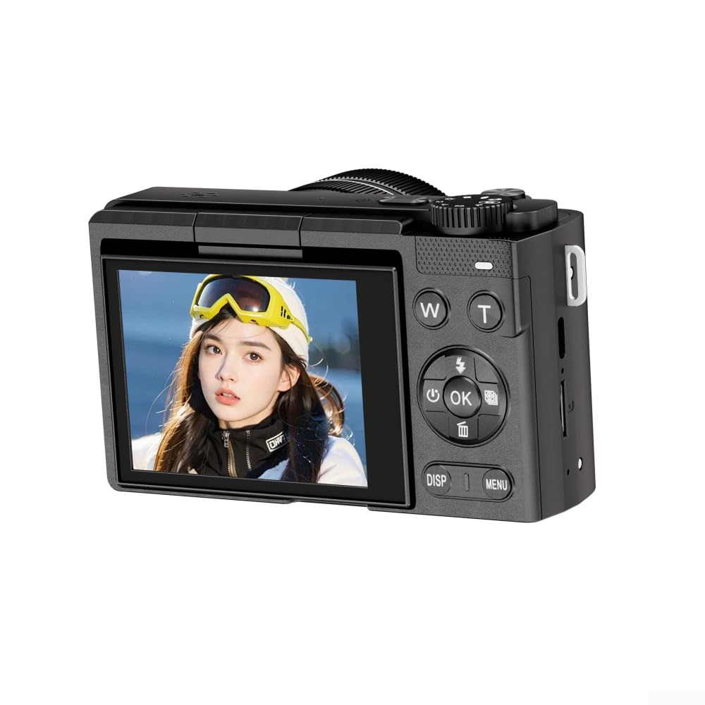 Fotocamera digitale per fotografia e vlogging con video MP4 4K, uscita JPG da 64 MP, zoom 16X e schermo rotante a 180 gradi (nero)