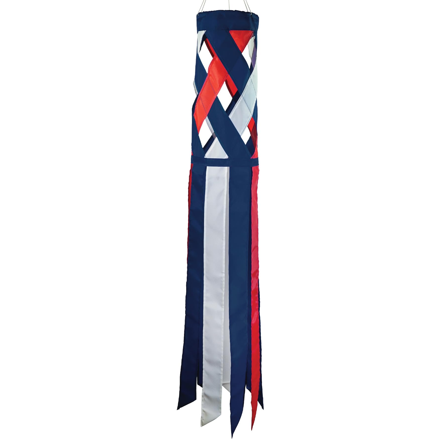 In the Breeze 5217 Windsack, diagonales Gewebe, 101,6 cm, patriotischer Gitter-Windsack mit farblich abgestimmten Schwänzen, Dekoration für den 4. Juli