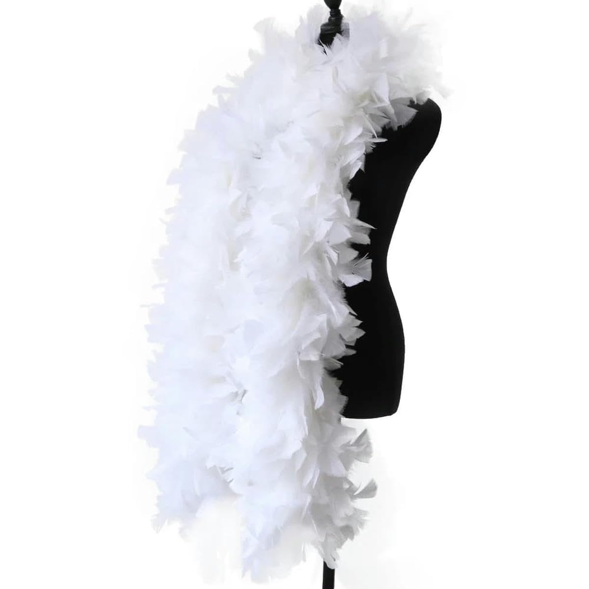Bellissimo boa di piume di tacchino naturale rosa soffice 2 metri accessorio per cucire abbigliamento da palcoscenico carnevalesco 200 grammi - BIANCO - 200 grammi 2 metri