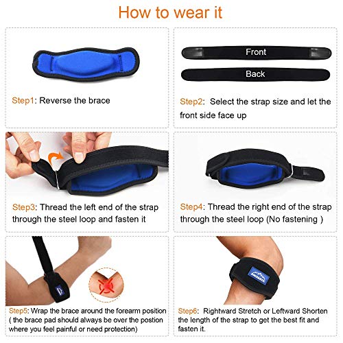 Pacearth Tennis Elbow Brace Pain Relief For Tendonitis With Metal Buckle Compression Pad With 4 Adjustable Band Straps 2-Count Arm Wrist Brace Fit For Women, Men And Kids, Physical Therapy #TOP4