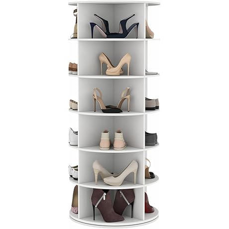 6-Tier Spinning Shoe Rack Tower, Free Standing Lazy Susan Shoe Storage Organizer