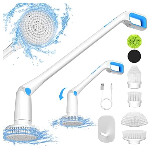 Electric Spin Scrubber, AKKTOL Cordless Cleaning Brush Up to 300RPM, 6 Replaceable Waterproof Brush Heads and Extension Arm, 1.5H Runtime Power Shower Scrubber for Bathroom, Tub, Tile, Floor, Wall