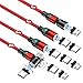 Produktbild Magnet Ladekabel mit Schnellladung, AUFU Magnet Schnellladekabel 4 Stück [1m 1m 2m 2m] Schnellladen Magnetisches Ladekabel Magnet USB-Kabel mit Micro USB/Typ C für Smartphone-Rot