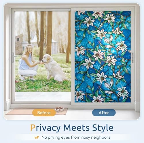 Image of HOME13 Window Privacy Film Frosted Glass Film Decorative Window Sticker Removable Window Film Home Office Privacy Film Window Coverings (Orchid Flower, 1 Feet by 4 Feet)