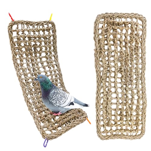 Image of 2Pcs Bird Seagrass Mat 20.5x8'' Natural Grass Woven Net Hammock Hanging on Cage Parakeet Climbing Rope Ladder Chew Toys for Lovebird Cockatiel Conure Budgie Cockatoo