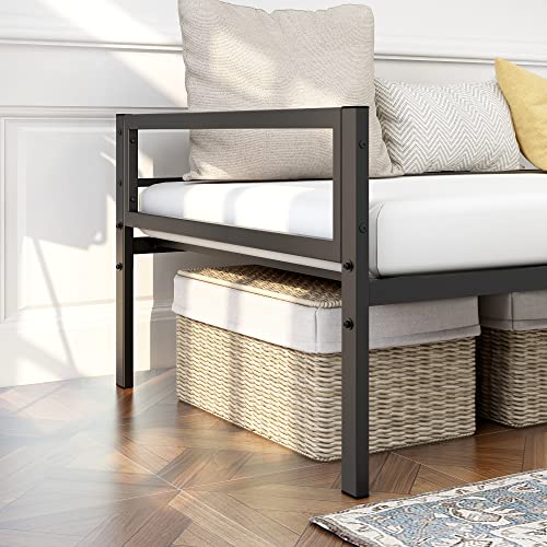 HOMERECOMMEND Metal Daybed Frame Heavy Duty Metal Slats Sofa Bed Platform Mattress Foundation No Box Spring Needed Mattress Foundation Twin Day Bed Black