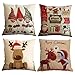 Yidaxing Taie d'oreiller de Noël, Lot de 4 Taie d'oreiller Père de Noël Taie d'oreiller Coussin en Lin de Coton Noël pour Canapé Décoratif(45 x 45 cm)